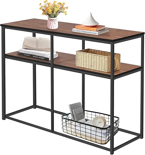Miniatura 9 de VECELO Mesa de sofáconsola, con estantes de 3 niveles y almacenamiento abierto para entradapasillosala de estar, marrón, estilo tubo de agua