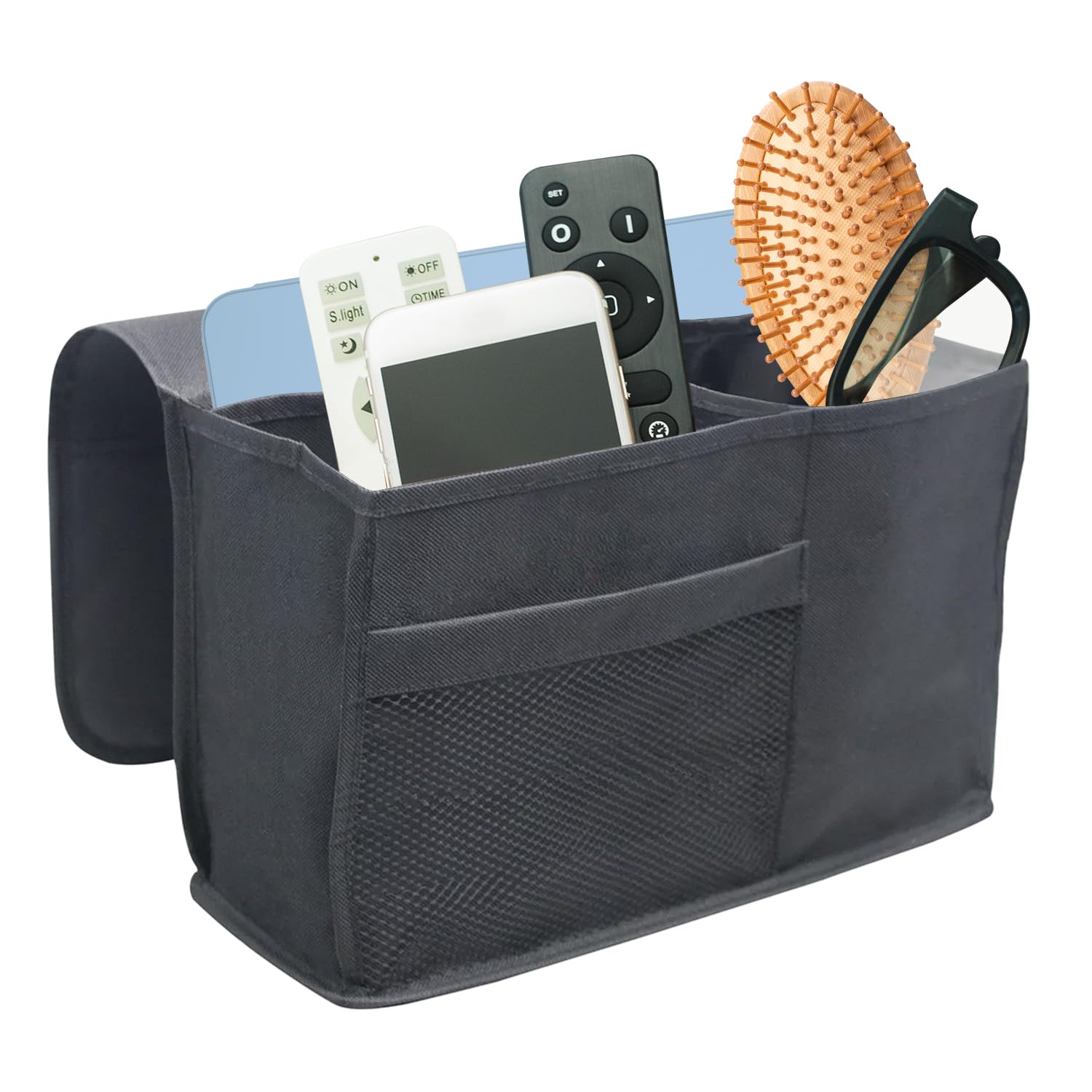 RETHINK YOUR ROOM Bedside Storage Caddy Organizer, Phone TV Remote Control Magazines Tablet Water Bottle, Home College Dorm Bunk, Warsaw Grey