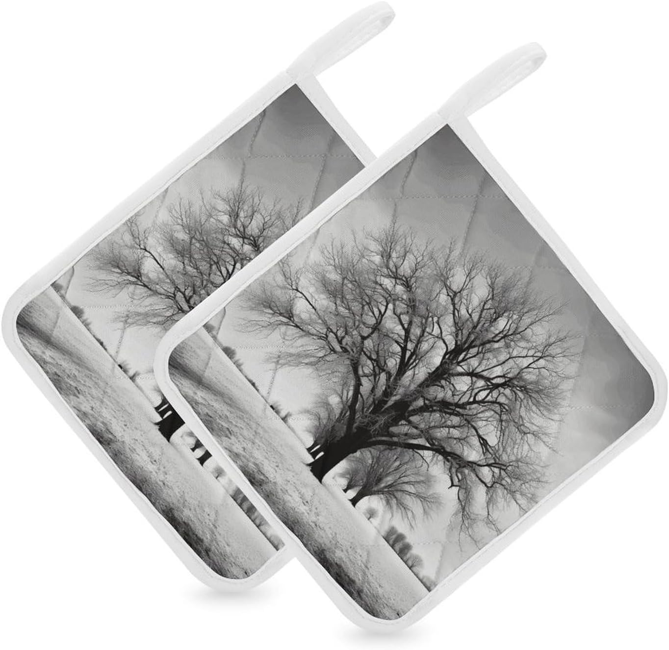 Black and White Tree Polyester Heat Resistant Pot Pad Non Slip Anti Scald Hot Dish Mat Reusable Table Protector for Kitchen Hot Pot Mat Wear Resistant Heat Proof Table Pad for Countertop Dining Room
