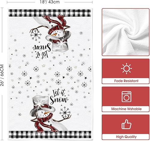 Miniatura 6 de Artoid Mode Juego de 2 toallas de cocina de invierno con diseño de muñeco de nieve con diseño de muñeco de nieve de búfalo, 18 x 26 pulgadas,