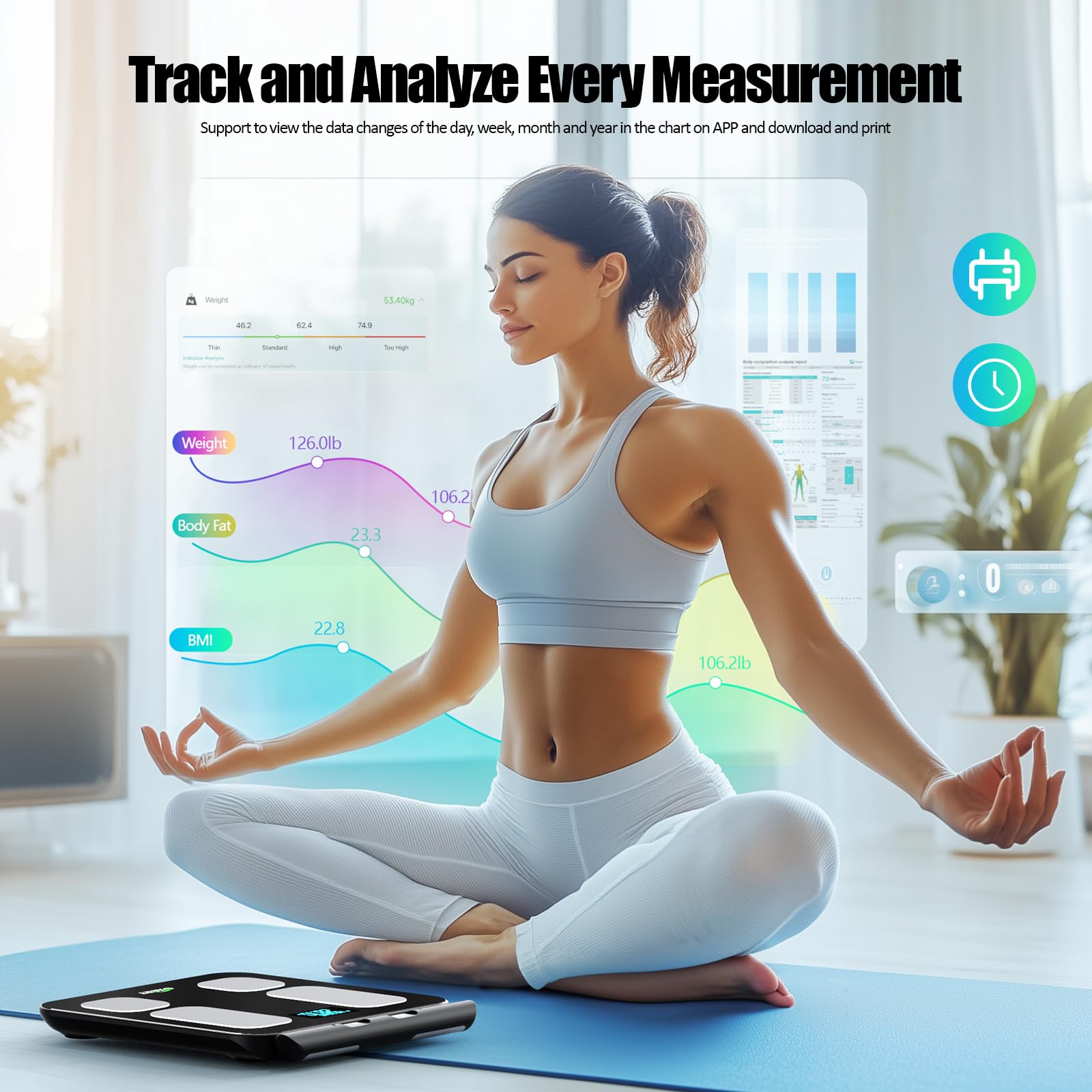 Báscula inteligente para peso corporal y porcentaje de grasa, báscula digital de alta precisión para analizador de composición corporal BMI 28, báscula inteligente de 8 electrodos, báscula de pesaje