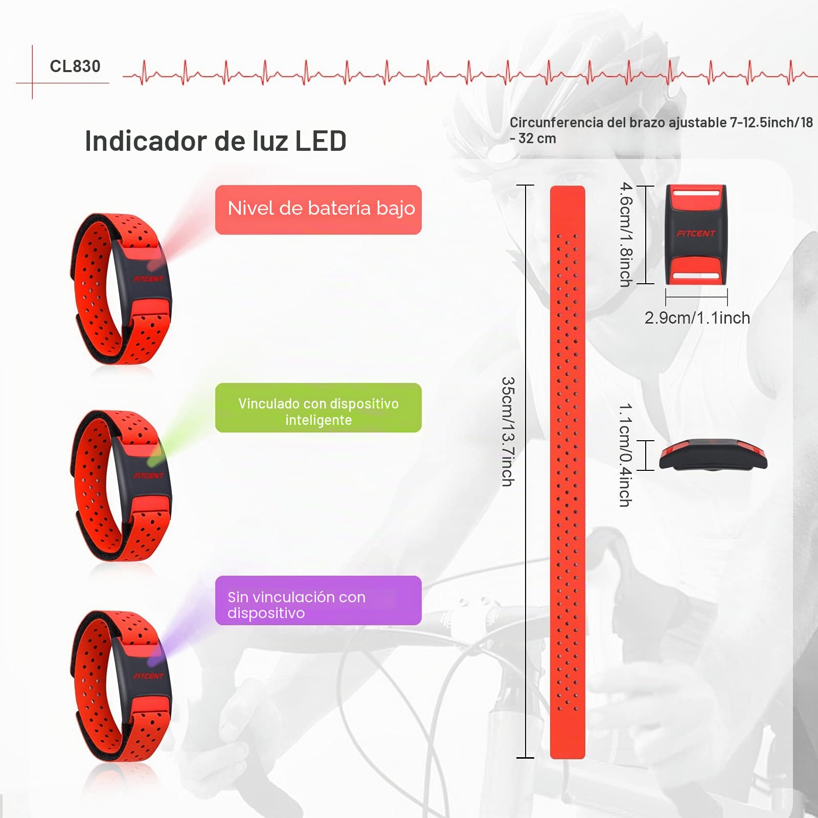 FITCENT Pulsómetros Brazo Bluetooth Ant+ Sensor óptico Brazalete Monitor de Frecuencia Cardíaca para Peloton iFIT Polar Strava Wahoo Garmin