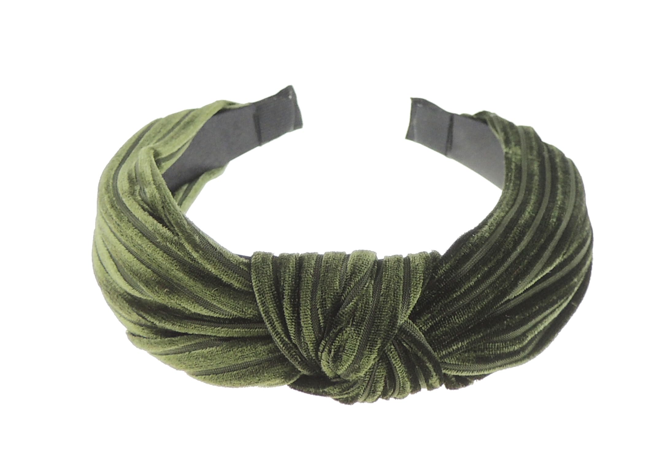 Velvet Evening Top Knot Knotted Twist Twisted Turban Formal Boho Vintage Headband Alice Band Women Hair Accessories Hairband Christmas Birthday Wedding Bridesmaid Party Pin Stripe (Olive Green)