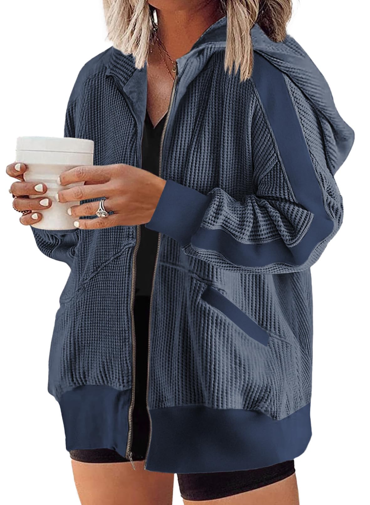 Eytino Womens Plus Size Long Sleeve Zip Up Oversized Casual Hoodies Sweatshirt Jackets with Pockets(1X-5X)