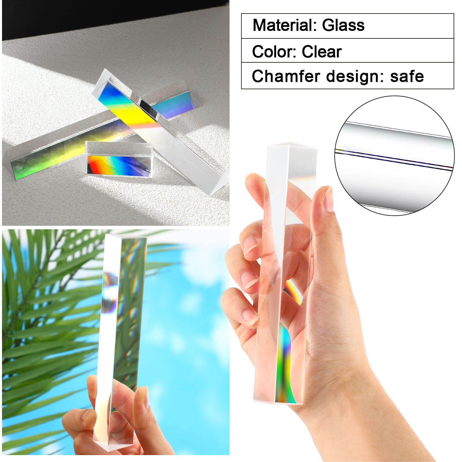 Kanayu 12 Pack Clear Triangular Prism Optical Glass Triple Prism for Photography Effects Physics Teaching Light Spectrum Optics(2.5 Inch, 6 Inch, 8 Inch)
