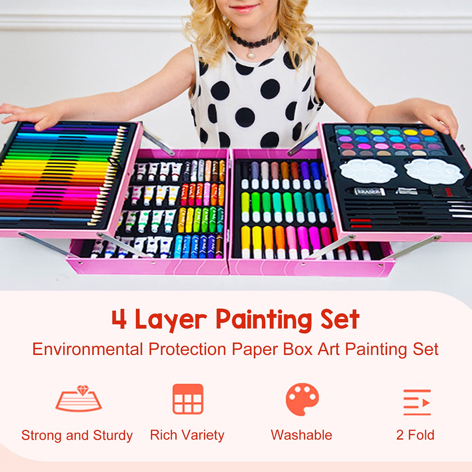 Boîte D'art de Dessin, Fournitures D'art, Ensemble D'art de Luxe, Kit D'art de Dessin de Peinture, Kit D'art Professionnel, Lavable, Inodore, Pigment coloré Sûr, Boîte D'art en