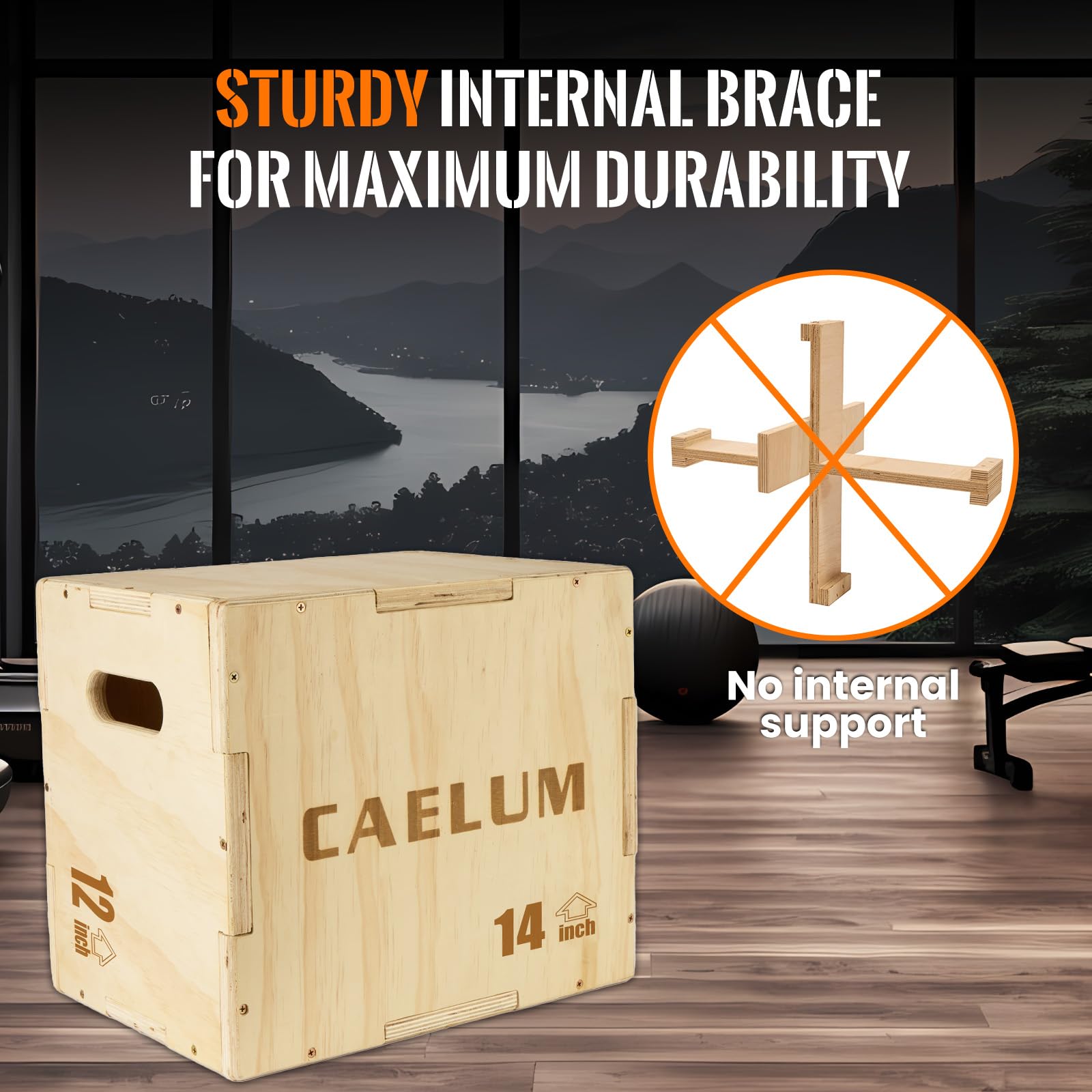 CAELUM Caja pliométrica de madera 3 en 1 – Caja de salto pliométrica antideslizante para el hogar y el gimnasio, caja de lanzamiento de fitness con rodamientos de 400 libras para saltar, sentadillas