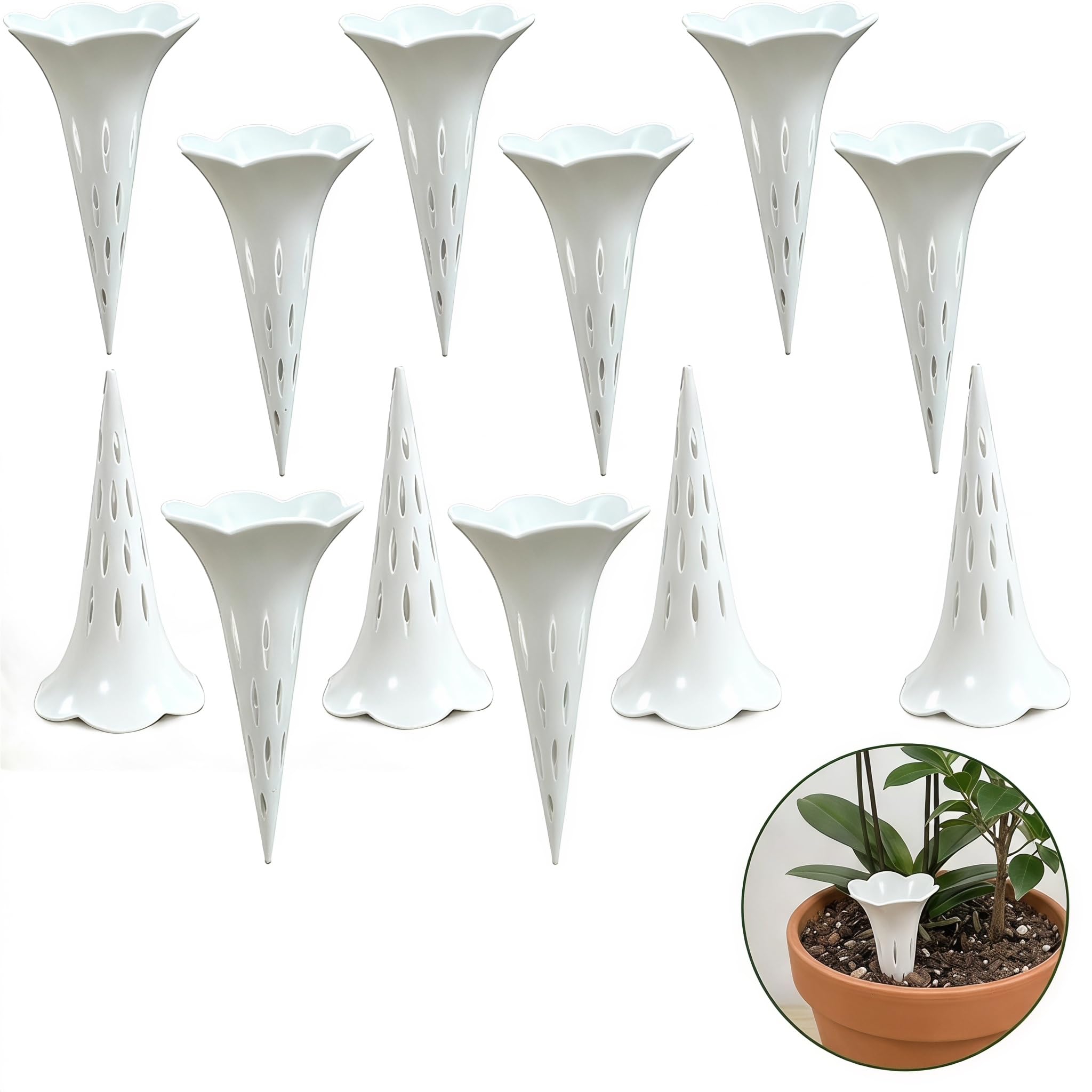SINJAETRQ Plant Watering Spikes (10 Pack) Plastic Self Watering Plant Spikes, Deep Root Hydration Plant Watering Devices for Indoor & Outdoor Potted Plants, Prevent Root Rot & Soil Compaction