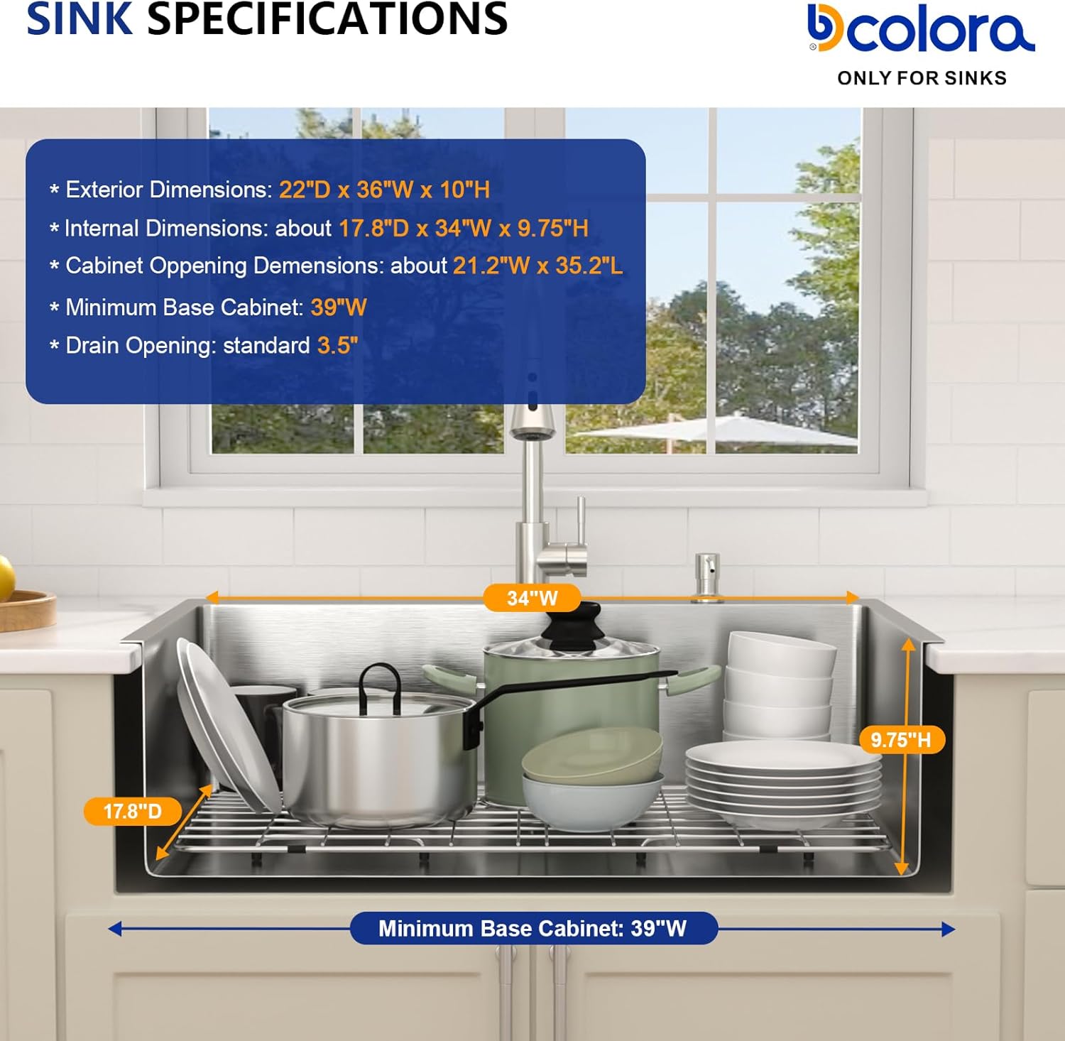 Dcolora 36 In. Drop In Kitchen Sink With Faucet Large Stainless Steel Topmount Sink For Kitchen Round Corner Overmount Basin 36"×22"×10", DC-SFDOE00121
