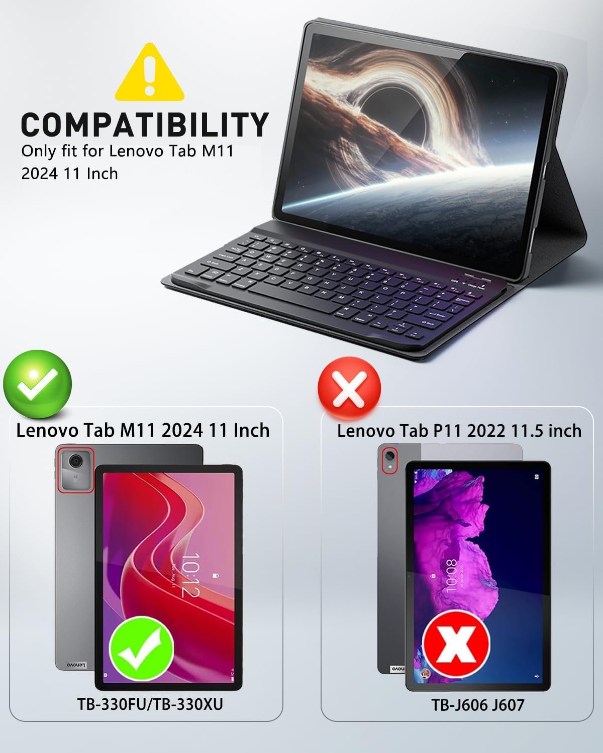 Keyboard Case for Lenovo Tab M11 / Tab K11 LTE 2024 11 Inch - Mouse and Detachable Keyboard PU Leather Cover Case Auto Sleep/Wake - Black