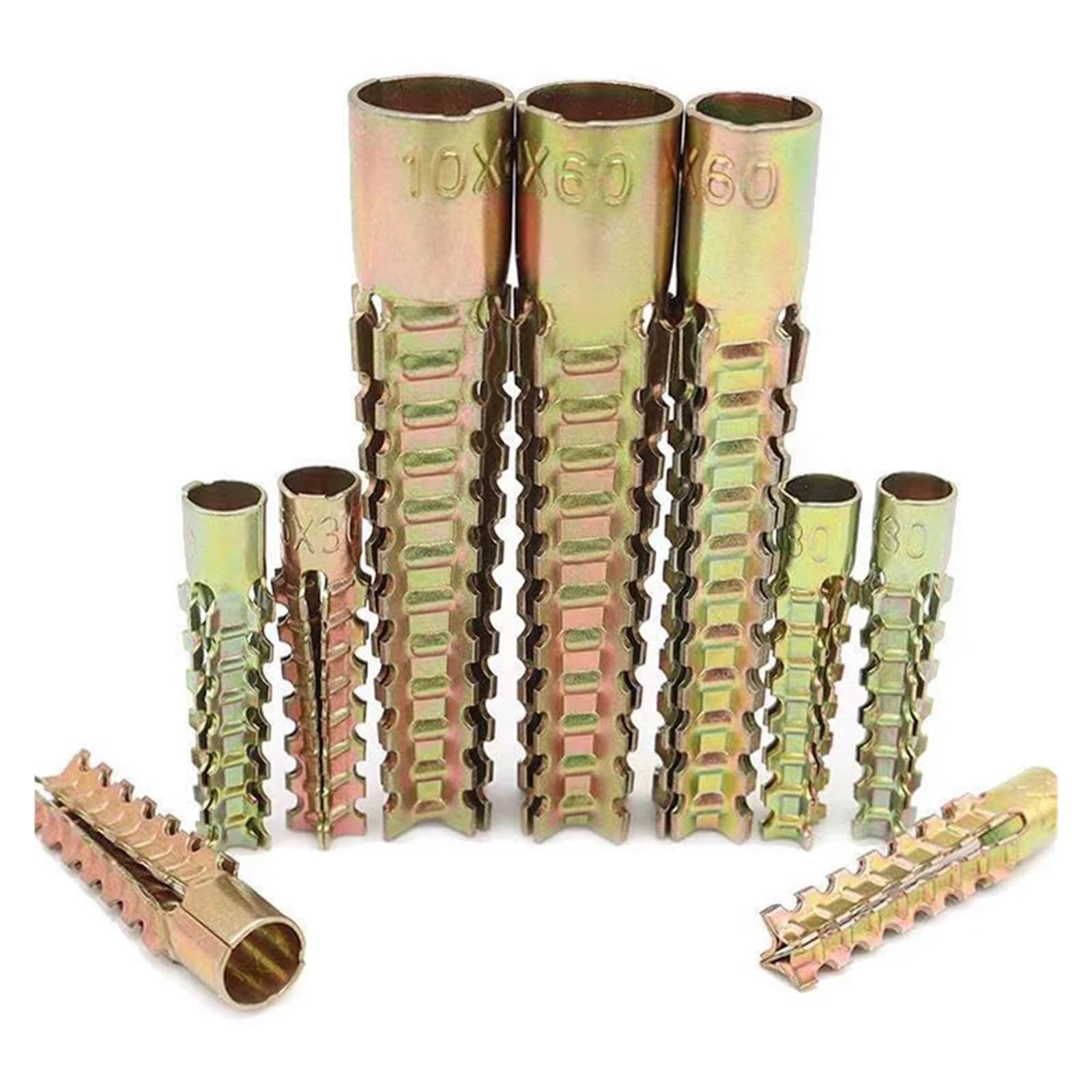 Kit di ancoraggi a parete in acciaio per espansione di tubi metallici per carichi pesanti con viti autofilettanti, tasselli di fissaggio per bulloni per perforazione del muro a secco(M10x60mm-50 sets)