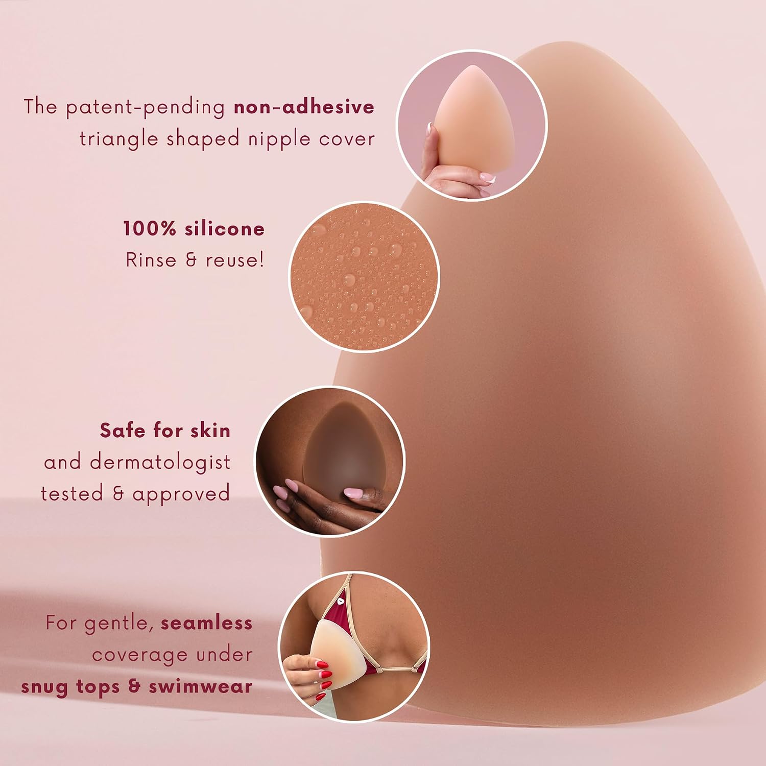 CAKES Body® Sticky and Grippy (Non-Adhesive) Triangle Nipple Covers for Women - The Viral Boobs With an Adhesive-free nip nook™-Honey, OG Size (A-DD) image 5