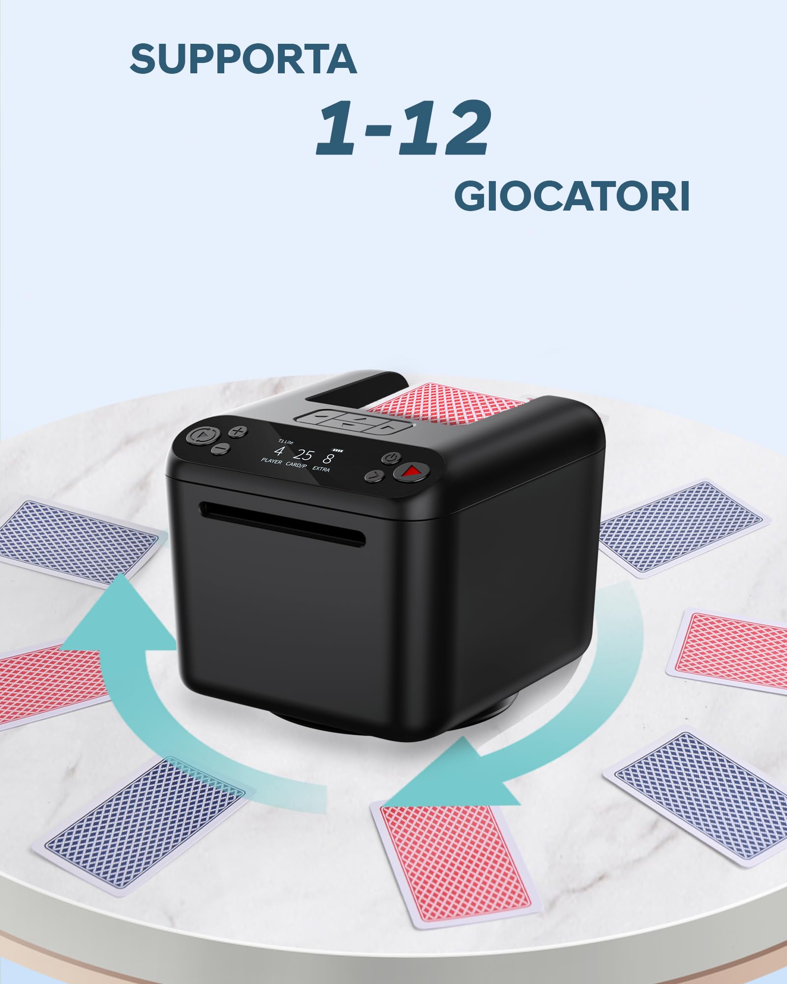 Distributore Automatico di Carte – Rotazione 180°/360° per 1–3 Mazzi, 2–12 Giocatori con 4 Telecomandi | modalità di Gioco Integrate, Ricaricabile & Silenzioso per Poker, Blackjack, Texas Holdem, Uno