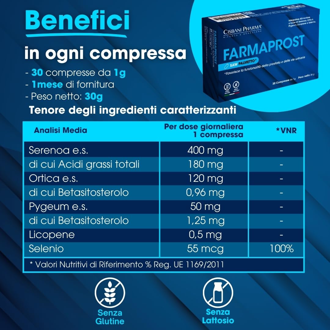 CISBANI PHARMA Saw Palmetto Serenoa Repens Prostata per il Benessere e Funzionalità della Prostata e delle Vie Urinarie - 30 Compresse
