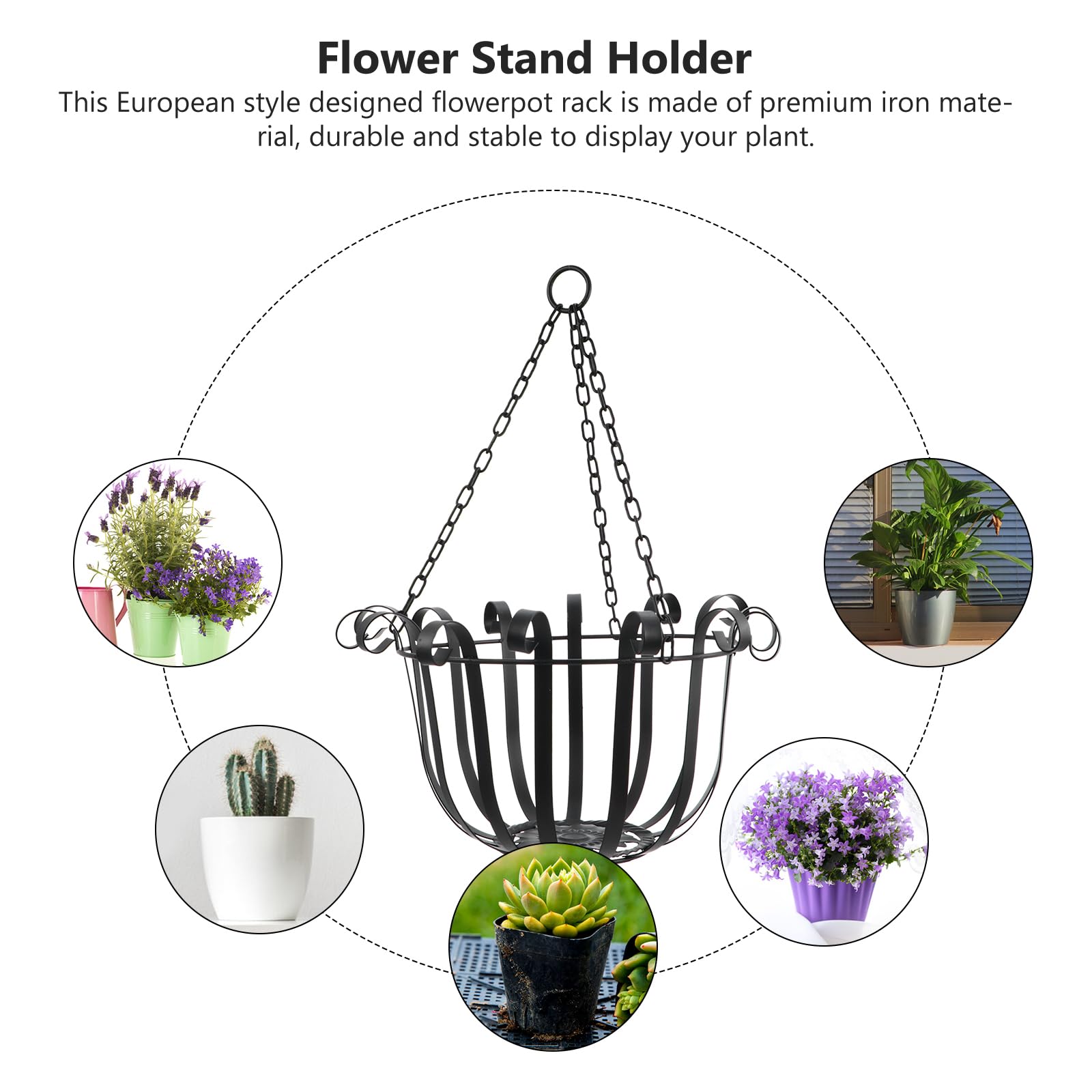 DOITOOL Blumenampel Hängeampel Metall Eisen Kunst Hängen Körbe für Anlage Metall Hängenden Pflanzer Hängen Blumentopf für Balkon Veranda Terrasse Schwarz Pflanzenampel
