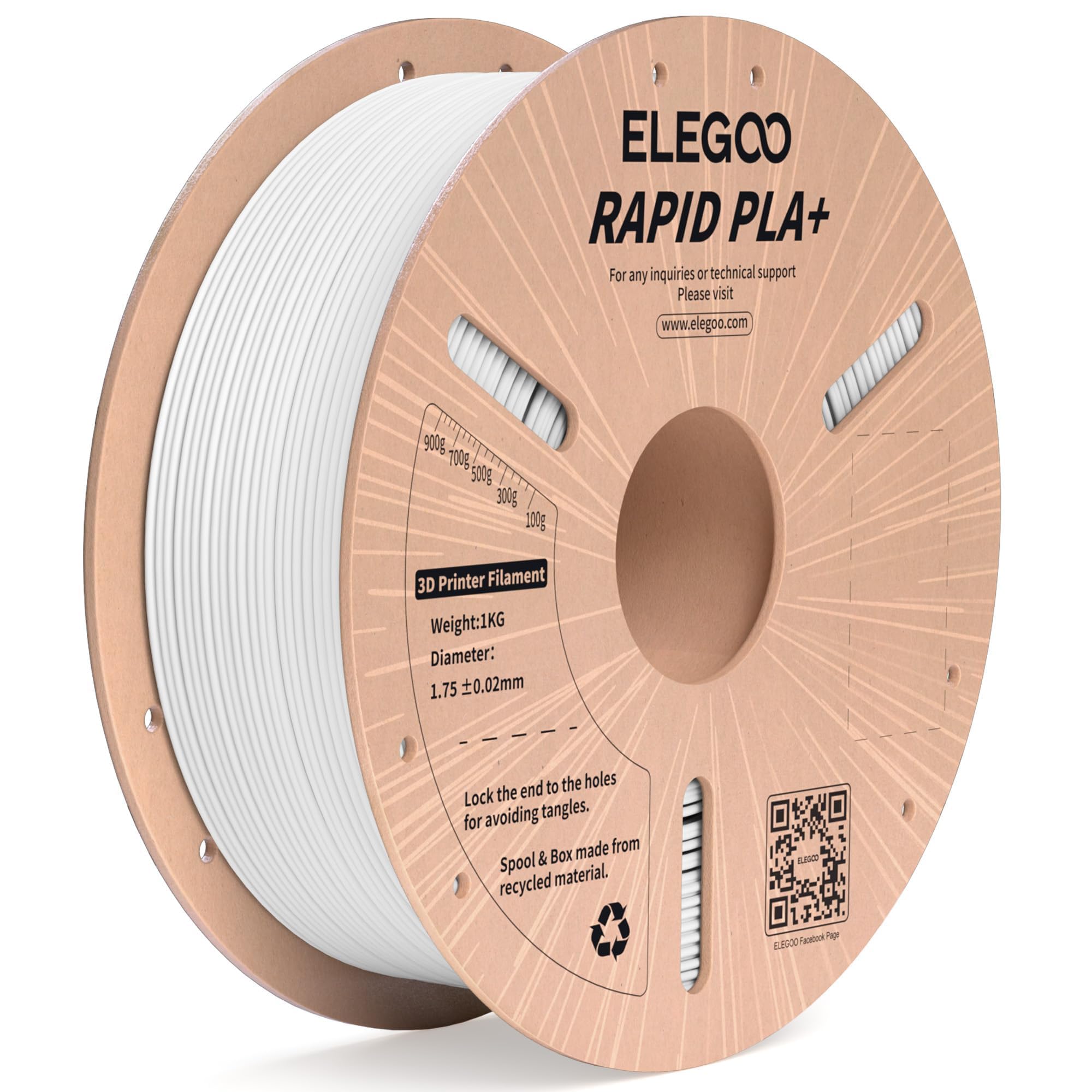 ELEGOO Rapid PLA Plus Filament 1.75mm White 1KG, PLA+ 3D Printer Filament for 30-600 mm/s High Speed Printing, Dimensional Accuracy +/- 0.02 mm, 1kg Cardboard Spool(2.2lbs) (B0C6XGVF7T) Amazon Price History, Amazon Price Tracker