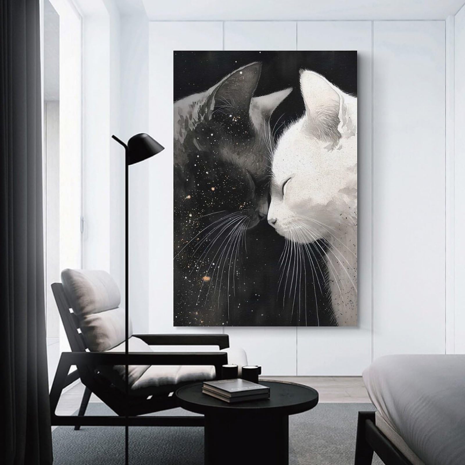Junmoney Unframe-Style-17 Yin And Yang Cats Wall Picture Print, 24X36inch(60X90cm), For Wall Displays, Bedrooms Or Room Updates, Decorative Artwork With Flexible Styling