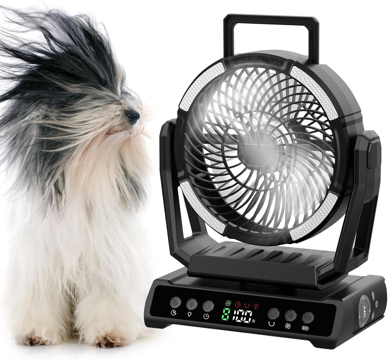 Oscillating Table Camping Fan With Light, 20000mAh Battery Powered Portable Rechargeable Fan, 9-Speed, Digital Display, Remote, Hanging Light For Outdoor, Camping, Tent, Car, Travel