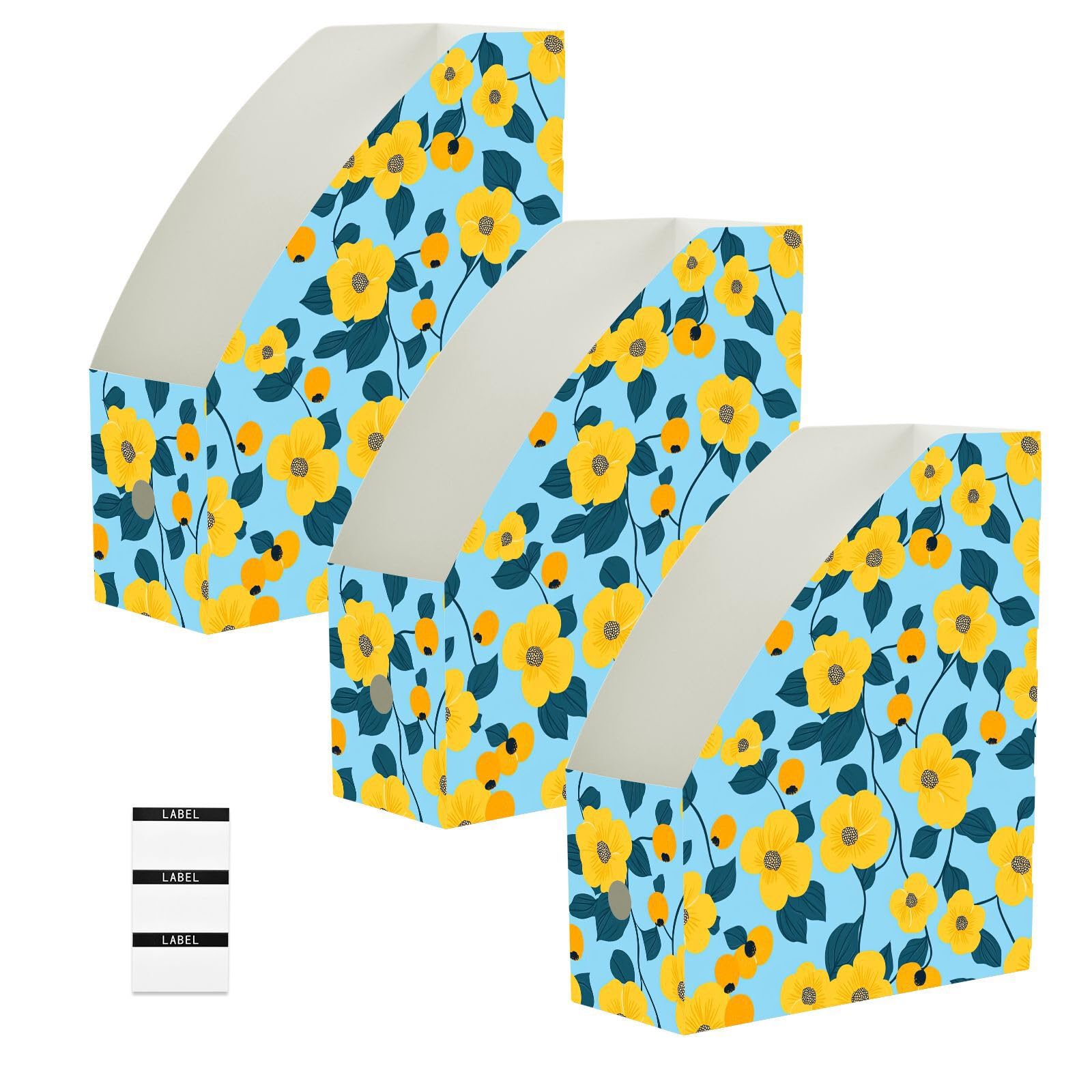 Classeur pliable pour magazines lot de 3 bleu lac motif floral de bureau 23x31 cm