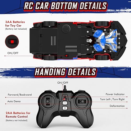 Miniatura 9 de Coche de control remoto, auto de juguete transformable con un botón, autos RC de 2.4 GHz, escala 118, rotación de 360 grados, juguete de auto de