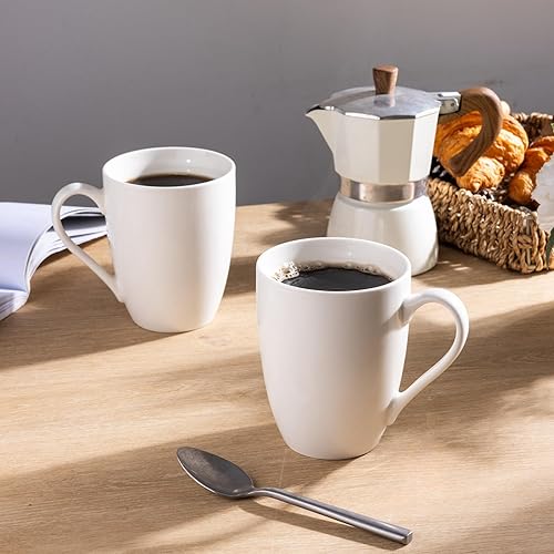 Miniatura 4 de GBHOME Tazas de café blancas de 12 onzas, juego de tazas de café de cerámica con mango grande para hombre, mujer, papá, mamá, tazas de café ligeras