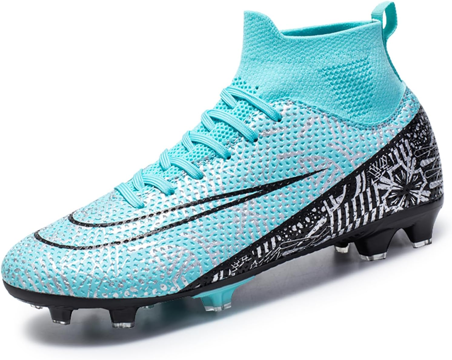 Zquaus Men's Soccer Cleats Football Boots, High-Tops Lace-Up Non-Slip Spikes Soccer Shoes, Professional Training Turf Youth Outdoor Indoor Sports Athletic Sneaker