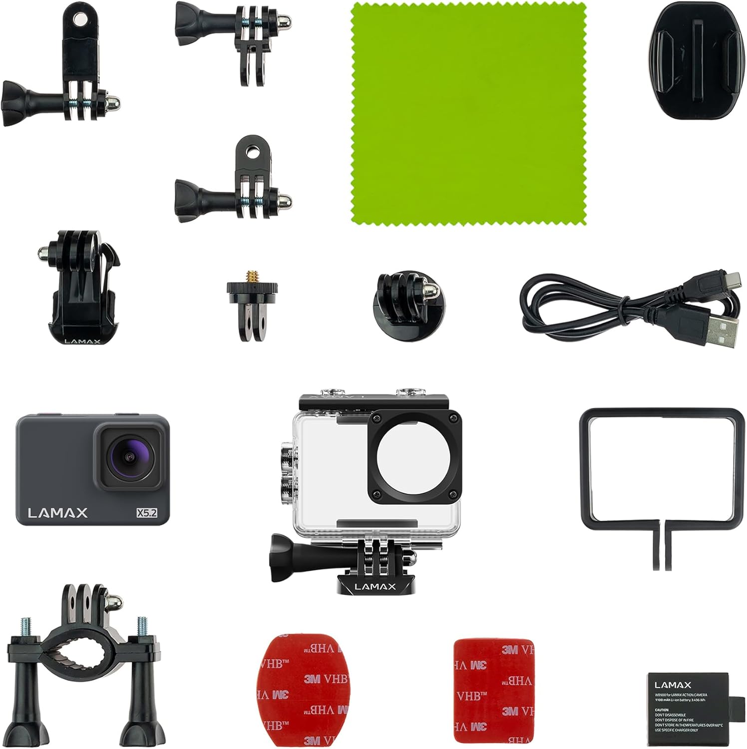 LAMAX X5.2 Action Camera and included accessories