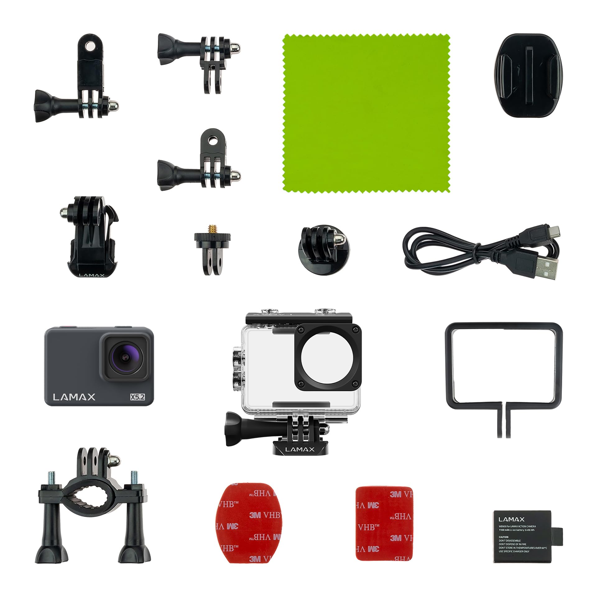 Lamax X5.2 kamera sportowa z prawdziwą 4K przy 30 kl./s, płynna Full HD przy 60 kl./s, maks. delikatna elektroniczna stabilizacja i zwolnione tempo, wodoszczelna do 40 m, ładowanie USB-C, 2" LCD, WiFi
