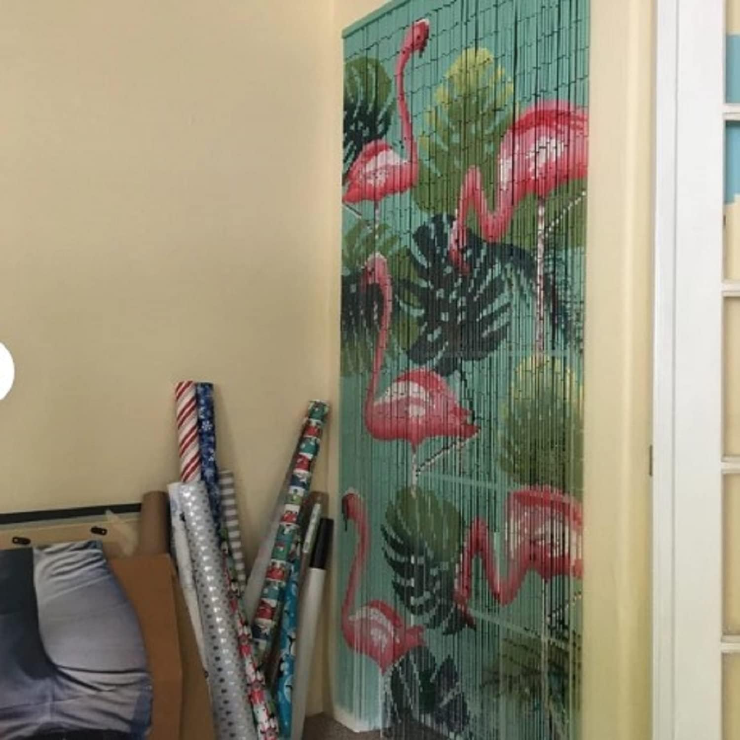 Flamingo Beaded Curtain for Doorways, 90 Strands Door Beads, 35.5” x 78” Hanging Bead Curtain for Door Frames, Room Dividers & Wall Décor