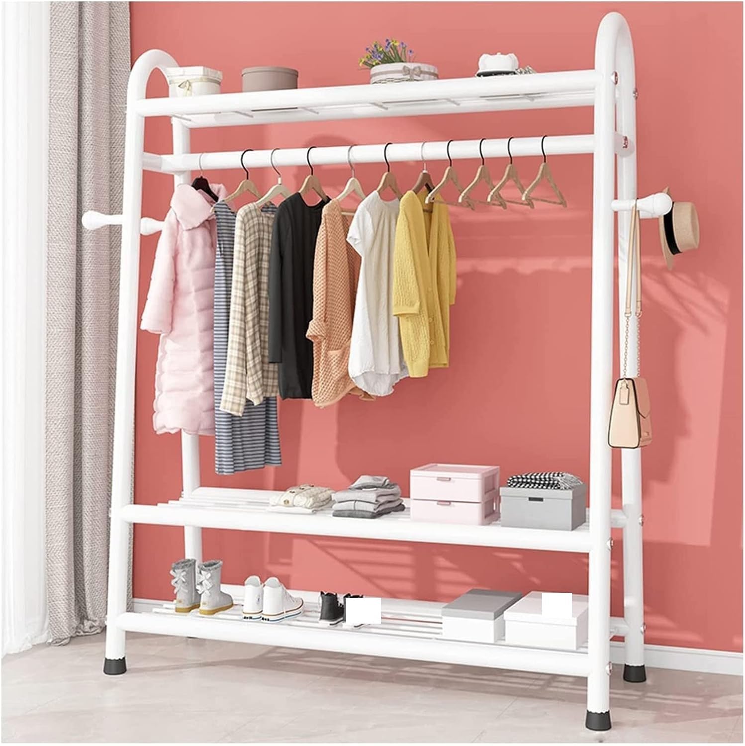Metal Coat Hanging Rack Heavy Duty Clothes Hanger Freestanding Garment Rail