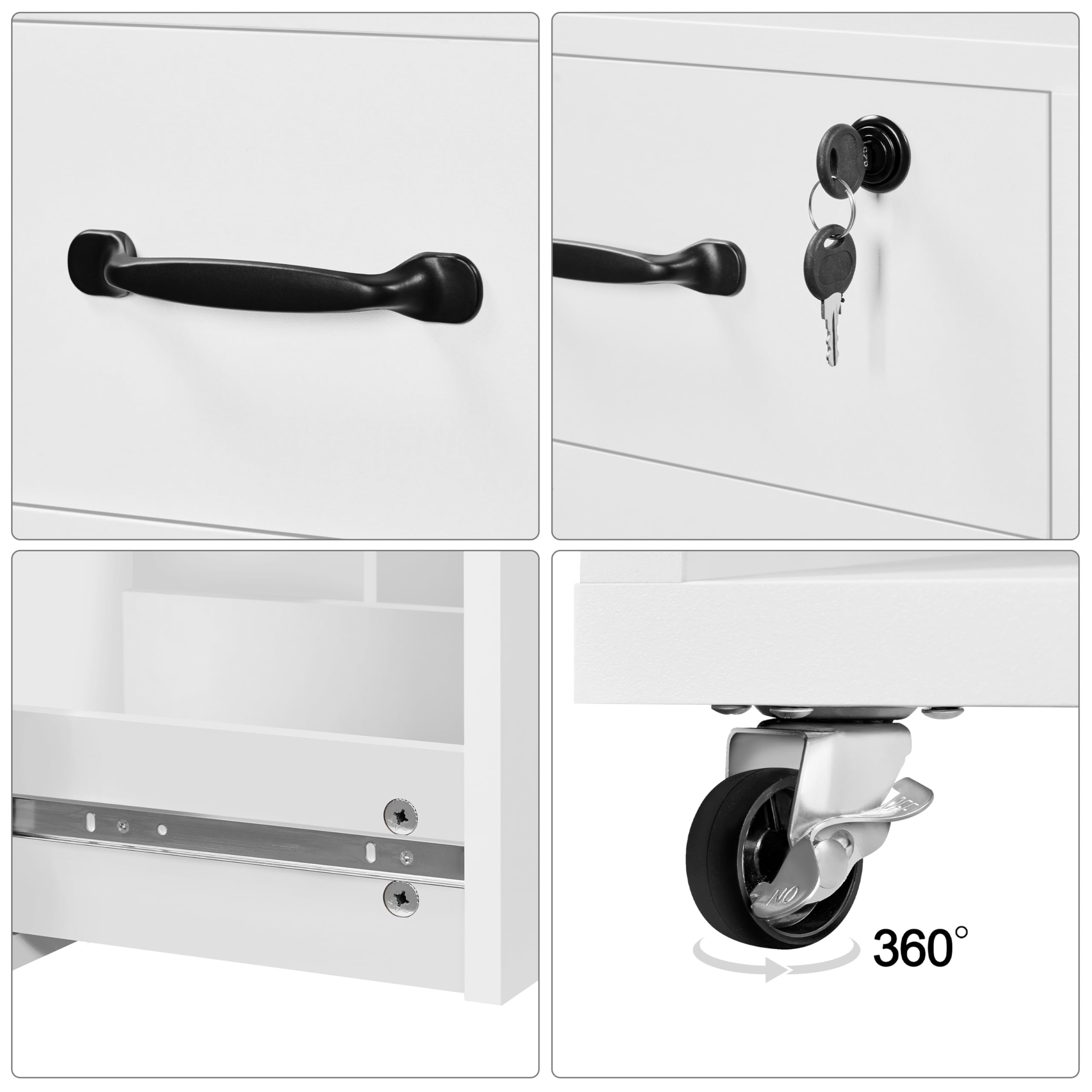 Yaheetech Armadietto da Ufficio e Studio Schedario da Archivio con 2 Cassetti e Ruote Mobile con Ripiano Aperto 40 x 40 x 65,5 cm Mobiletto Portadocumenti A4 Bianco