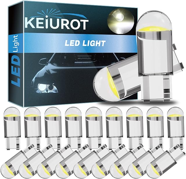 Keiurot T10 501 LED Bulbs 501 LED Bulbs, W5W 194 168 2825 Wedge Led Car Bulbs Interior Dome Map Door Light Led Side light Bulb Number Plate Bulbs White DC12V Pack of 20