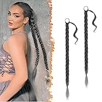 Vista 157 de BARSDAR Extensión de Cola de Caballo Trenzada de 30 Pulgadas de Largo - Extensiones de Cabello de Cola de Caballo Trenzada Rubia Recta Envolvente