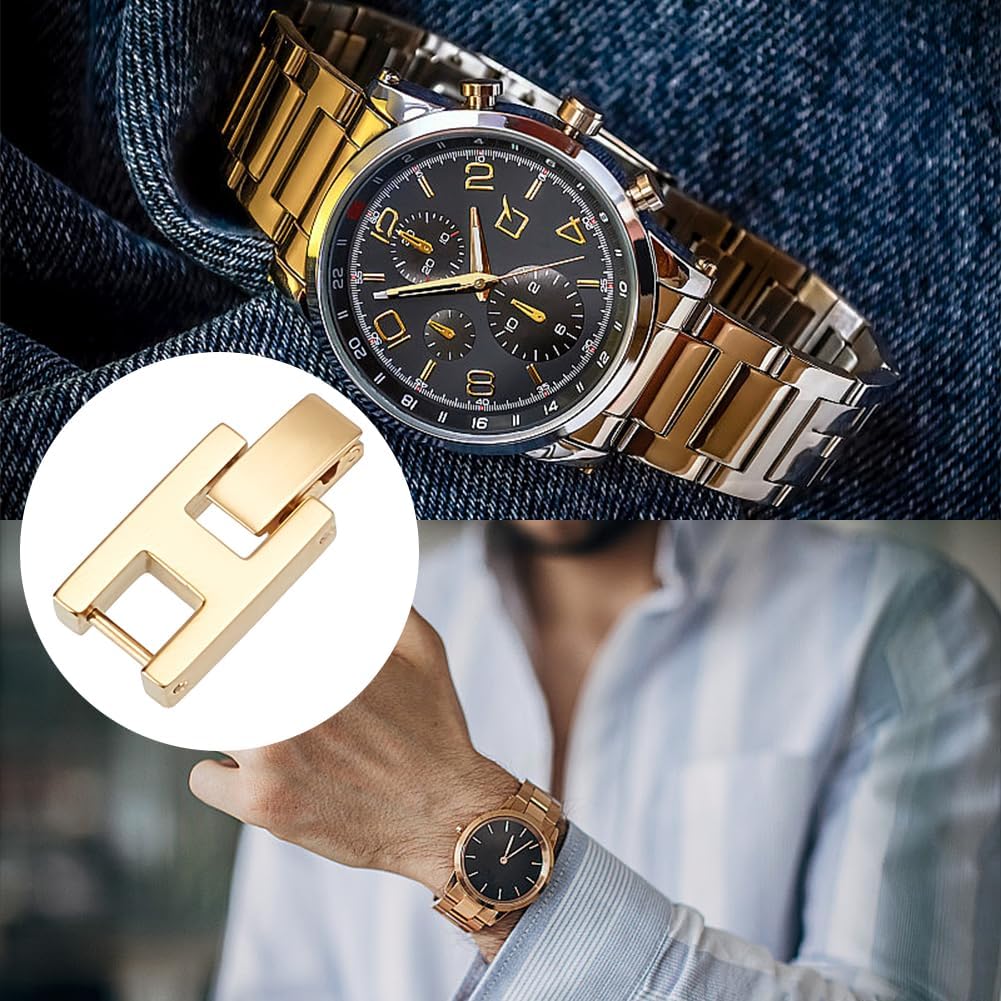 WEBEEDY 3 PCS Watch or Bracelet Fold Over Clasp Stainless Steel Watch Extension Clasp Square Metal Strap Replacement Accessories for Jewelry Making Women Adults DIY Craft,Gold,21x10mm - Image 4