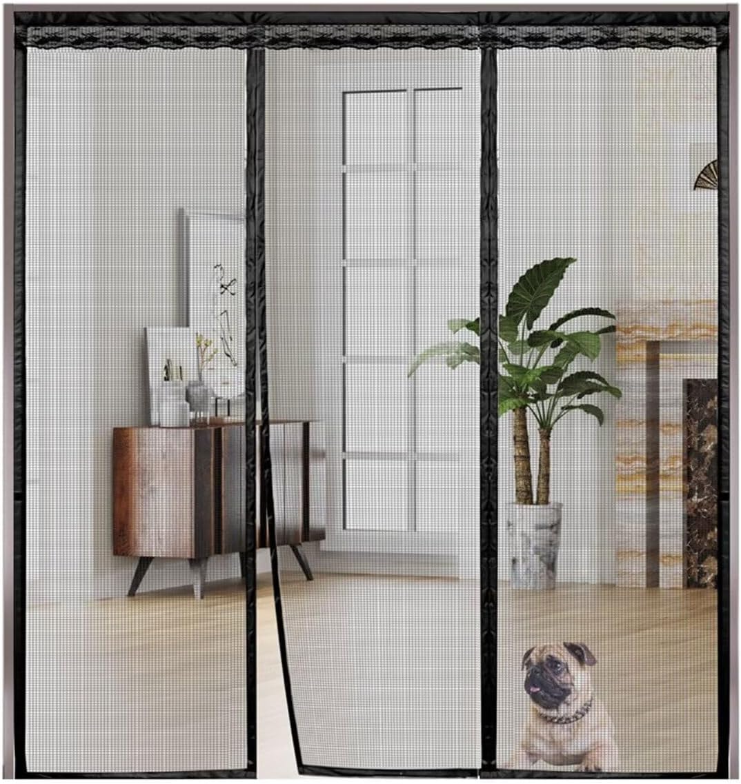 Mosquito Net for Doors 275x225cm Reversible Left Right Side Opening Insect Mesh Window Insect Screen-with Magnetic Strips Without Drilling Keep Bugs Ou tLets Fresh Air in Black