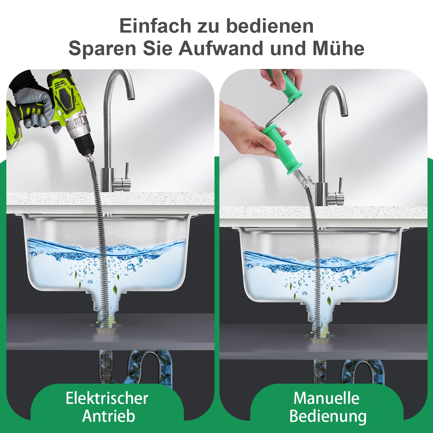 Rohrreinigungsspirale Abflussreiniger Spirale Abfluss Rohrreinigung 3+3m×12mm Rohrspirale Abflussspirale Rohrreinigungswelle Drain Snake mit 6Stk Abflussreiniger Schneidkopf