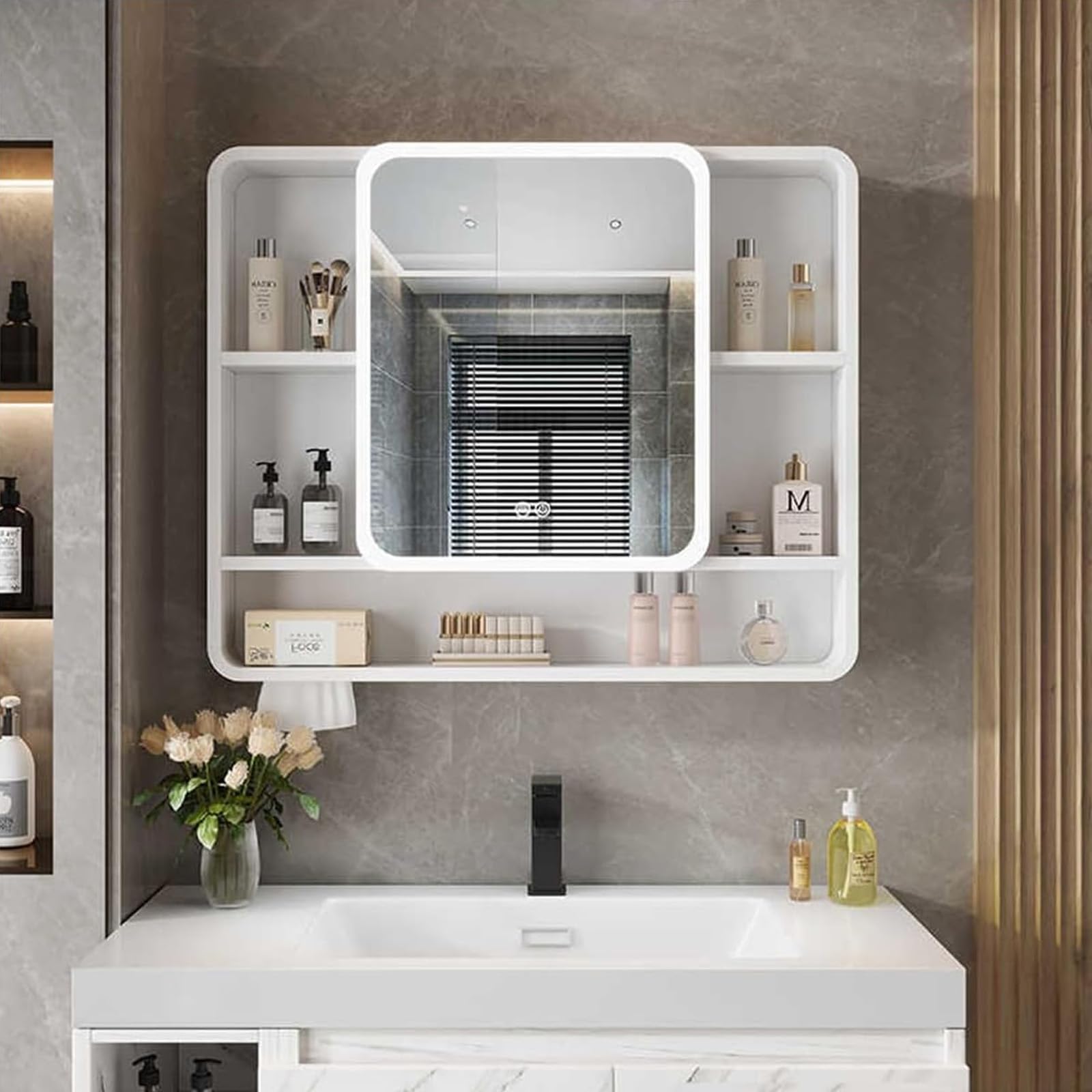 FGXHHS Illuminated Cabinet - Rectangle Design with Touch Control, Fog-Free Feature, Aluminum Alloy, Wall-Mounted Wardrobe & Storage Solution
