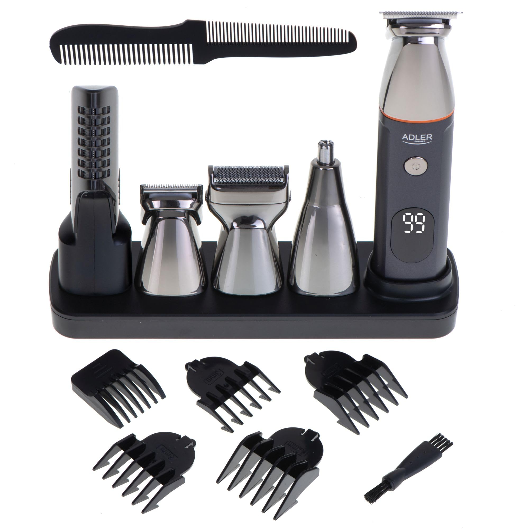 Adler AD 2946 Trymer do Brody 5w1 z LCD, Czas pracy 60 min, Bateria 600 mAh, Stacja Ładująca, Czarny