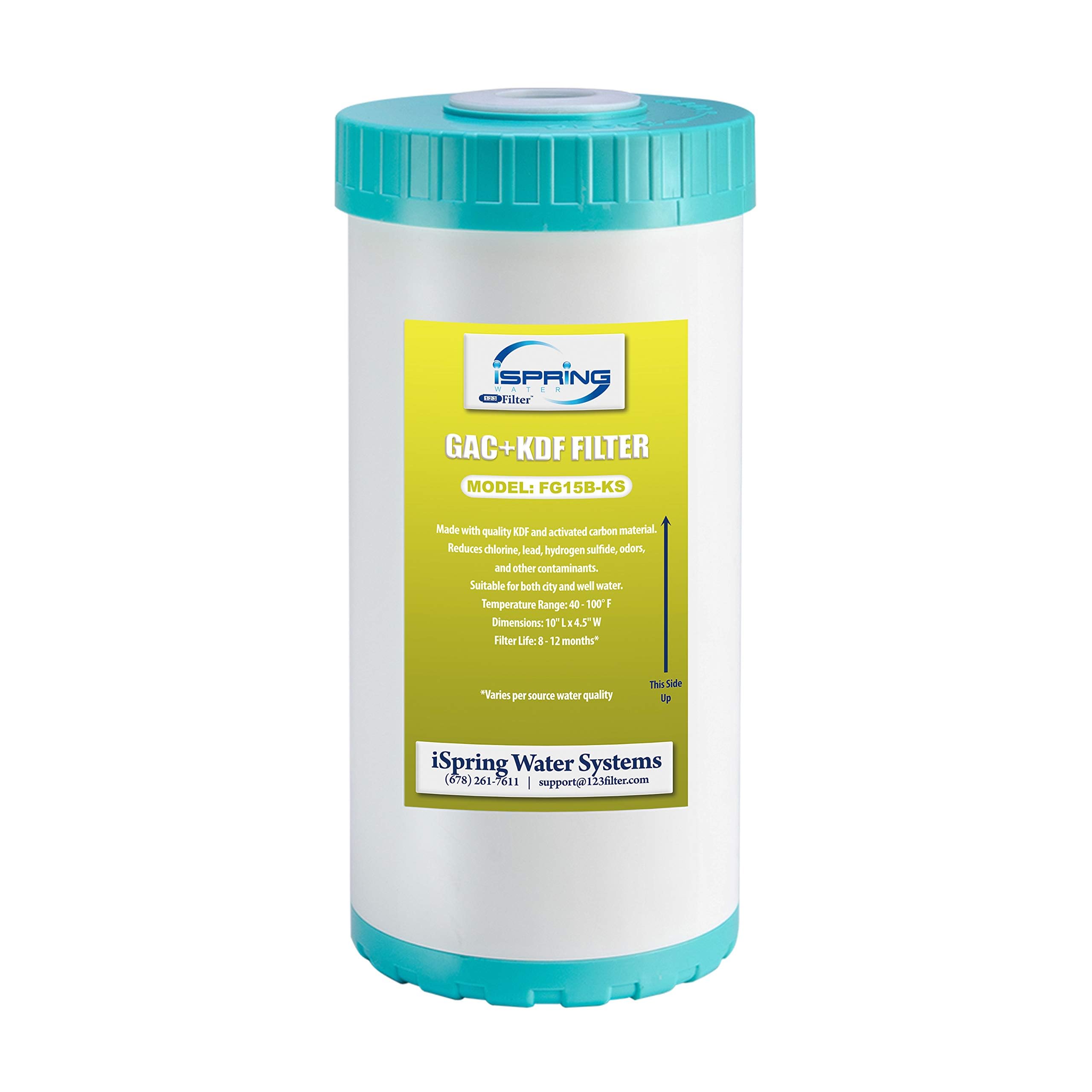 iSpring FG15B-KS Cartucho de repuesto para filtro de carbono GAC y KDF de gran capacidad para conexión directa bajo el fregadero US21B, 10" x 4.5"