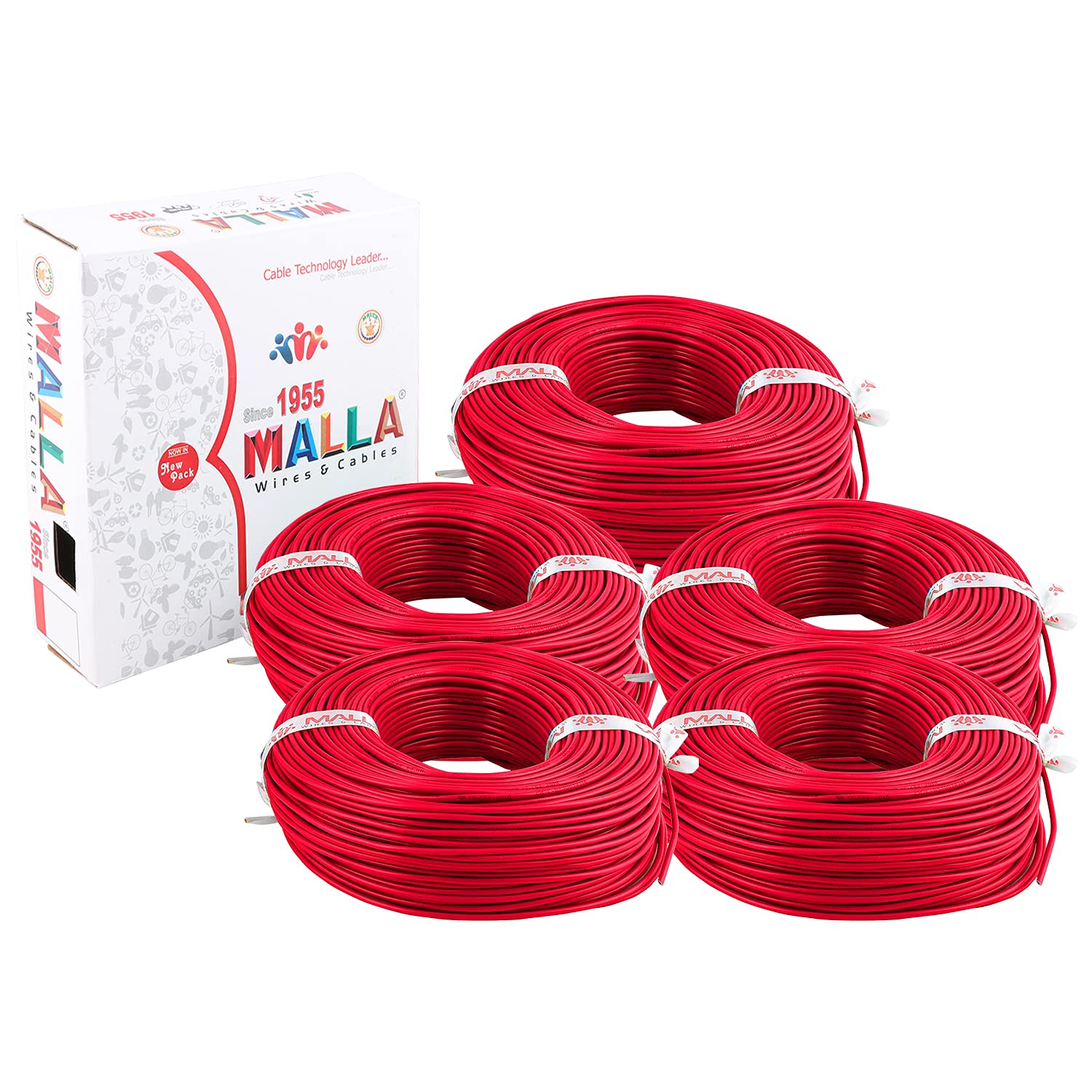 MALLA Copper Wire with Triple Layer PVC Coating, Single Core Flexible Electric Cable for Domestic & Industrial Connections (2.5 mm, 90m Long, Red, 5 Pcs)-image-30