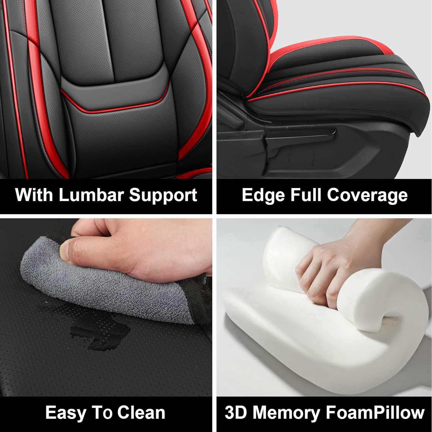 Fit for 98% of Mercedes Benz Car Seat Covers, Premium Nappa Leather Seat Cover, Fully Wrapped Protect Modern Style Seat Cover (2-Seat Standard, Black & Red)