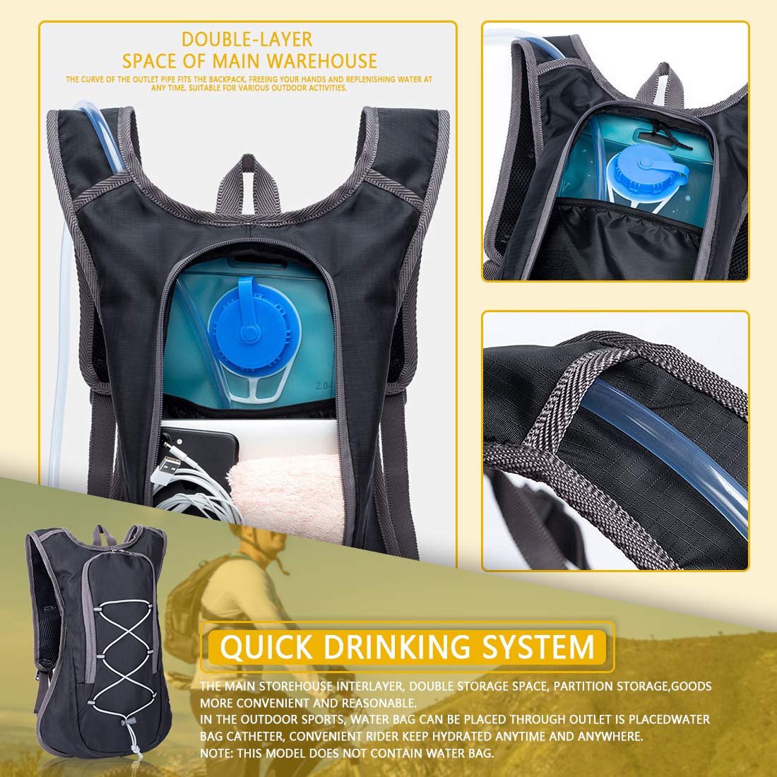 6L Mochila de Ciclismo Ligero, Mochila Trail Running Pequeña, Mochila de Bicicleta Resistente a Salpicaduras para Deportes al Aire Libre, Ciclismo, Camping y Distancia Corta Senderismo