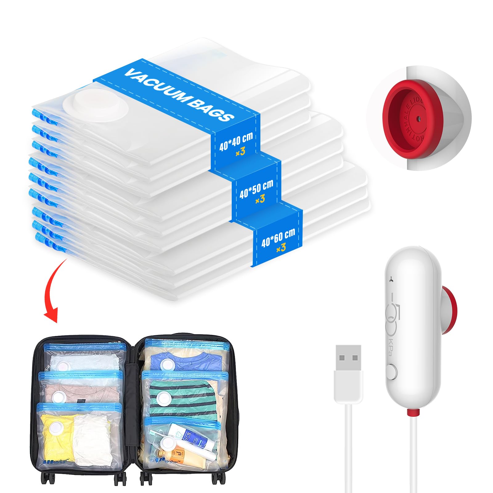 Sacs De Rangement Sous Vide 12 Pièces Avec Pompe USB – Réutilisables, 4 Tailles, Idéal Pour Vêtements Et Voyage