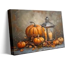 ART Halloween Pumpkins Canvas Wall Decor, Autumn Fall Pumpkins Lighted Thanksgiving Wall Aesthetic Vintage Poster Print Photo Wall for Indoor Bedroom Living Room Gallery Decor 8x10inch