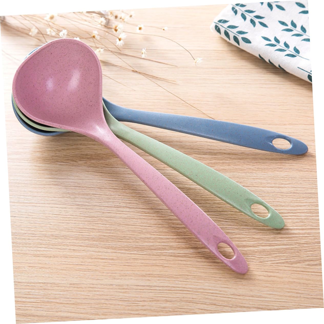 FUNOMOCYA Long Handled Straw Soup Spoon Ladle Spoon Pp Wheat Straw Food Grade Heat-resistant Easy to Store