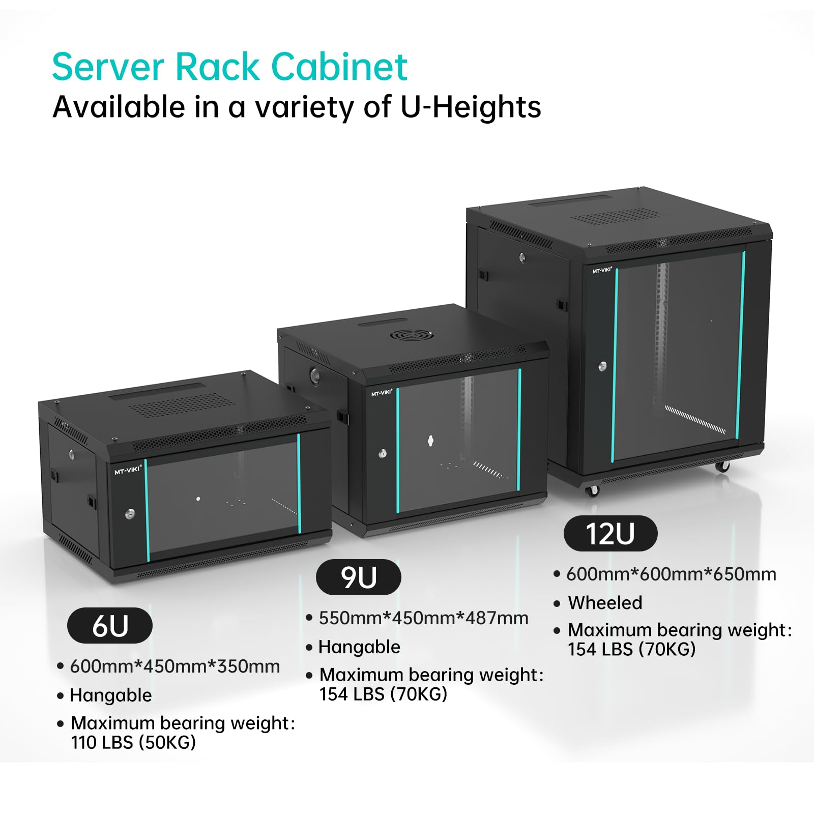 MT-VIKI Armadio di rete per server 9U con montaggio a parete, 0,8 mm di spessore, 450 mm di profondità, per apparecchiature IT da 19", incluso 1 ripiano per rack