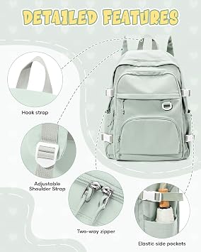Lightweight Backpack for College & High School Backpack With Lots of Pockets Cute School Bag for Girls Boys, Large Capacity Bookbag for Women Men, Waterproof Teens Casual Daypack Backpack(Green)