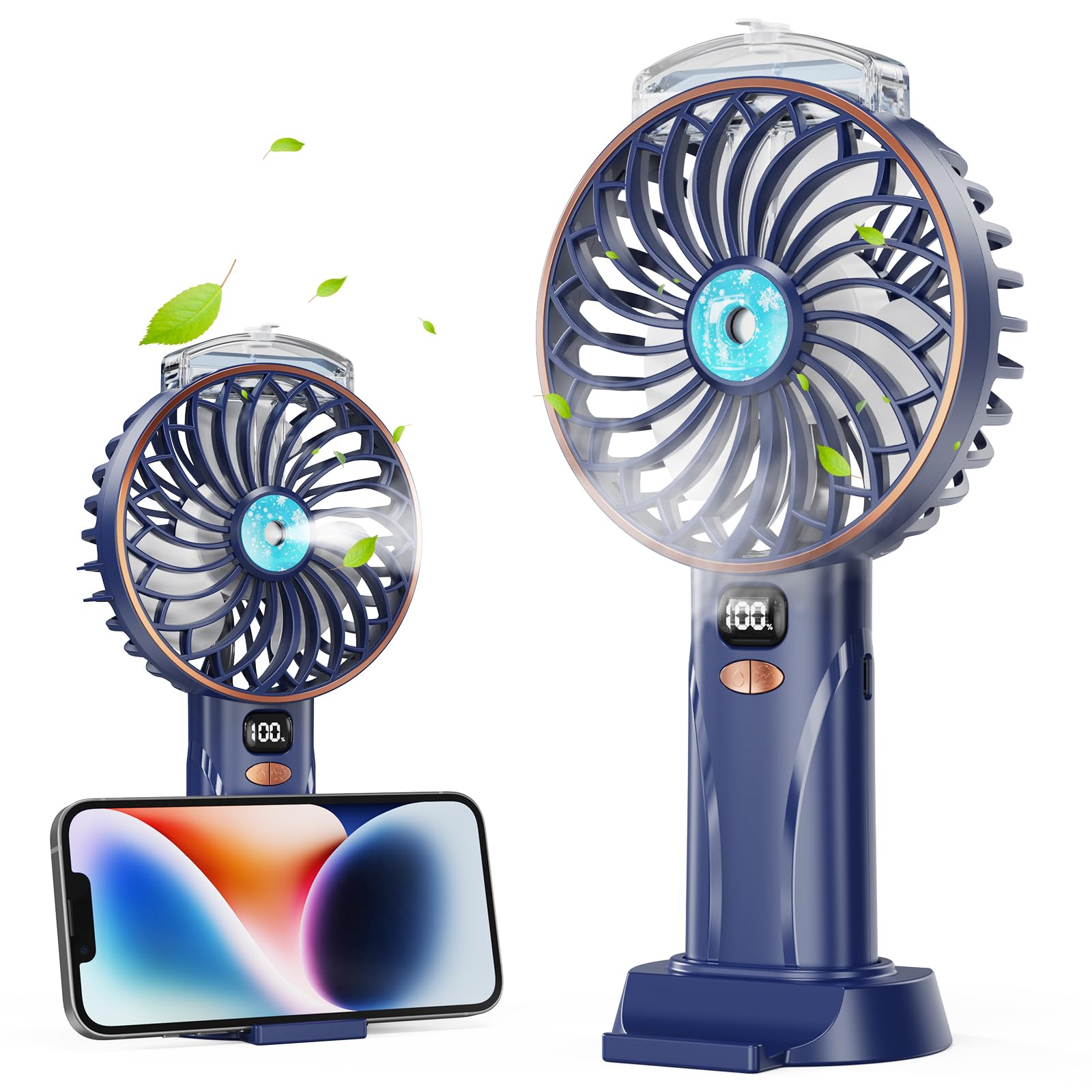 Fitabok Handventilator – Kleiner SprüH Tragbarer Mini Ventilatormit 25 Ml, USB-C Wiederaufladbarer Taschenventilator Mit 5 Geschwindigkeiten, Led Anzeige, 4000 mAh Akku, FüR BüRo, Outdoor, Reisen