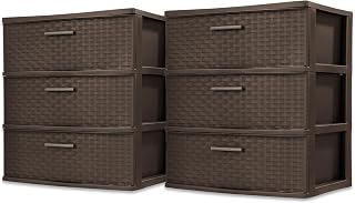 Sterilite Wide 3 Drawer Storage Organizer Tower, Weave - Espresso, 2 Pack | Organizing Plastic Drawers and Containers for Home, Office, Desk, Clothes, Dresser, Kitchen, and Pantry