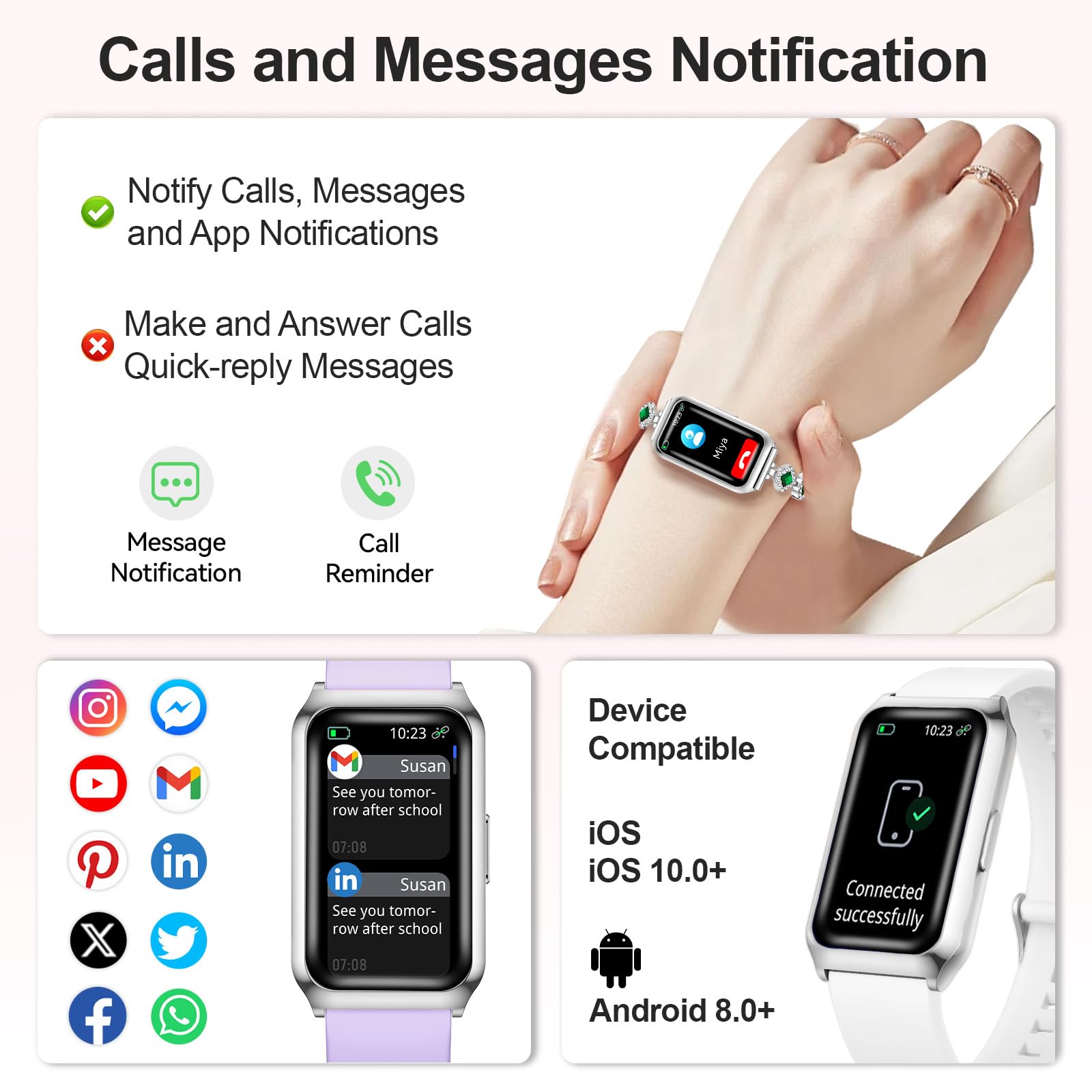 Smartwatch Damen 1.47" HD-Display Fitnessuhr Herzfrequenz SpO2 Schlaf IP68 Wasserfest Sportmodi Smart Watch iOS Android